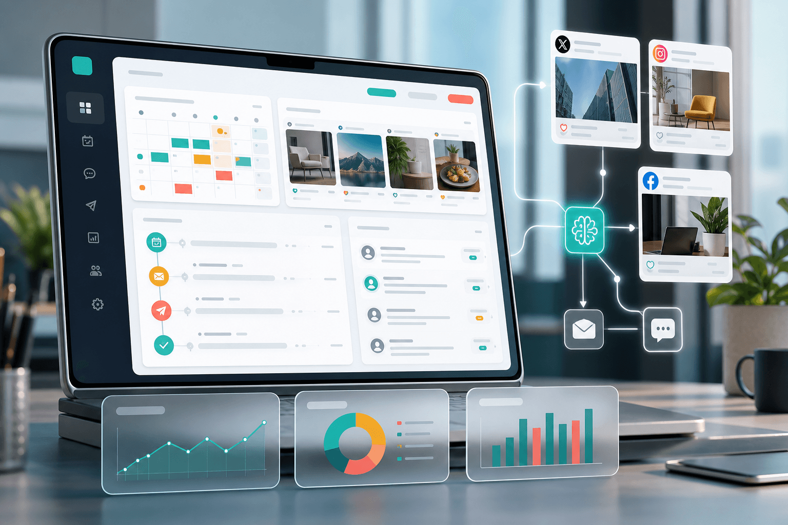 AI közösségi média automatizációs dashboard